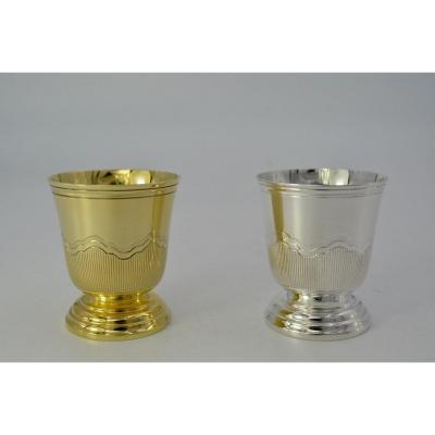Pair Of Egg Cups In Silver And Vermeil France Mid 20th Century / By Cardeihac Orfèvre