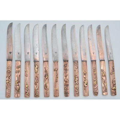 Japan XIXth Century. Kazuka Twelve Copper Knives