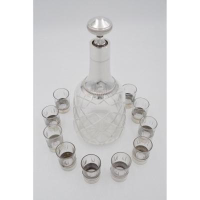 Vodka Decanter In Silver And Crystal France Circa 1900