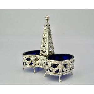 Double Silver Salt Shaker And Blue Glasses / Paris 1786