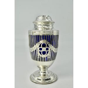 Silver And Blue Crystal Shaker, London Circa 1927