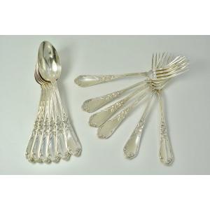 Art Nouveau Period, Six Cutlery In Silver Metal France Around 1900
