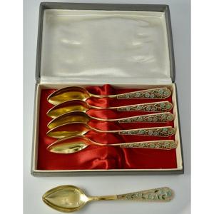 Soviet Russia, Set Of Six Gilt Silver Teaspoons. Twentieth Century