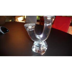 Daum: Large Crystal Candlestick By Daum, Circa 1980