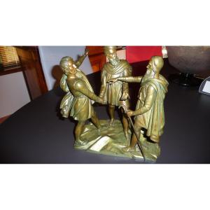 Swiss.  Important Group Of 3 Figures, Depicting The Oath Of The Rütli, In 19th-century Bronze.