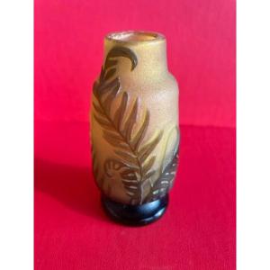 Gallé: Small Acid-etched Glass Paste Vase With Floral Decoration By Gallé, Early 20th Century.