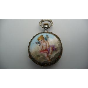 12-line Collar Watch In Enamelled Metal Circa 1900