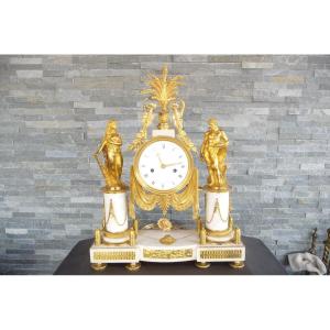  Portico Clock In Marble And Gilt Bronzes, Louis XVI Period By Armingaud In Paris.
