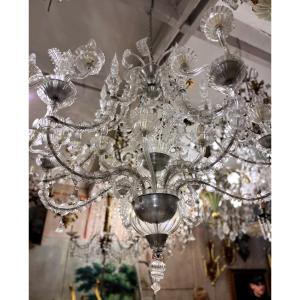 Large Venetian Chandelier, Transparent Murano Glass