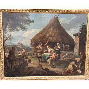 Oil On Canvas, Italy, 19th Century, Bucolic Scene  