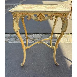 Carved Lacquered Wood Living Room Pedestal Table, 19th Century, Italy 