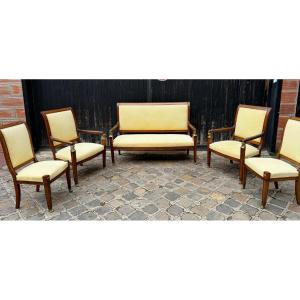 Empire Period Living Room In Mahogany And Bronze With Sofa/2 Armchairs/2 Chairs