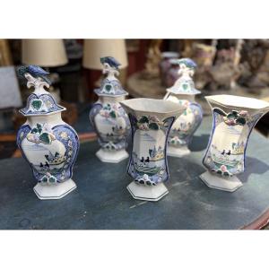 Set Of Five Delftware Vases, Early 20th Century.