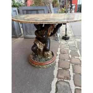 Gueridon, Venice, 19th Century, Italy, Faux Marble Top, Was Carved With A Moor. 
