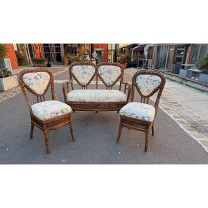 Three-piece Rattan Living Room Set, Late 19th Century, Italy 