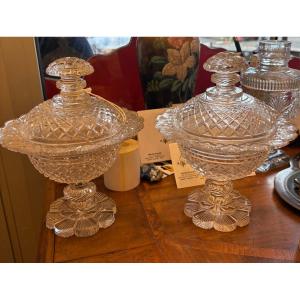 Pair Of 19th Century Cut Crystal Bonbonnières 