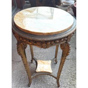 Giltwood Pedestal Table In The Louis XVI Style, Late 19th Century, With A Siena Marble Top 