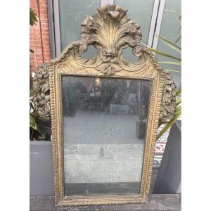 18th Century Mirror, Carved And Patinated Wood, Italy 