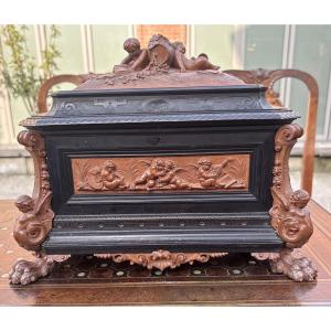 Ebony And Boxwood Jewelry Box, 19th Century, Italy, Attributed To Frulini