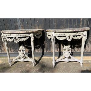 Pair Of 1/2half Moon  Consoles  French XVIII Eme Century  Louis XVI 