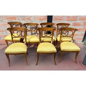 Set Of 7 Chairs, Early 19th Century, Walnut, Italy