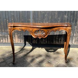  Curved Console Table In Walnut, Venice, 18th Century, Wooden Top 