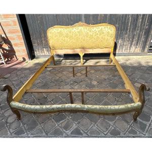 Large Bed In Gilded And Carved Wood, 19th Century, Italy 