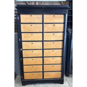 Mid-19th Century Cardboard Box Painted Black Leather-covered Compartments