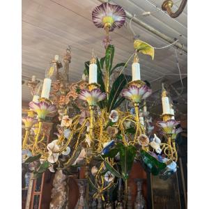Napoleon III 12-light Gilded Bronze And Opaline Chandelier With Binders