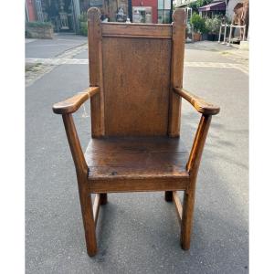 Wooden Armchair Folk Art 19th Chestnut