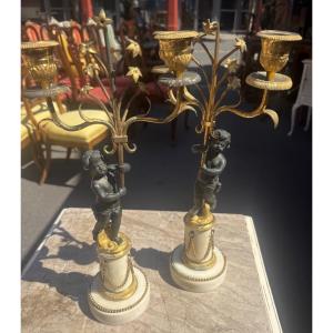 Pair Of Ormolu Candelabra With Brown Patina Fin XVIII