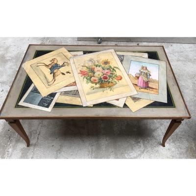 1940s Italian Coffee Table Painted Tray In Trompe l'Oeil