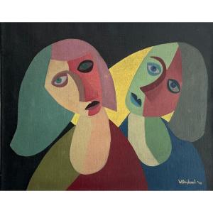 Wim Strijbosch, Heads, Oil On Canvas Signed And Dated 1949