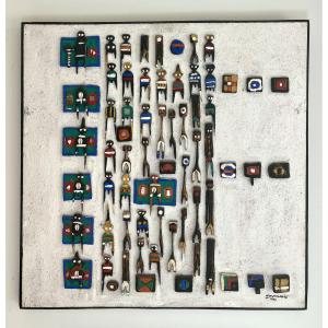 Alex Nwokolo (1963), The Seventh Elements, Carved Wood Mounted On Panel