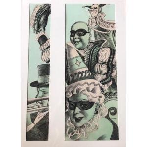 Eppo Doeve, Carnival, Gouache And Pencil, Signed
