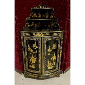 Black And Gold Lacquered Wooden Sideboard. 
