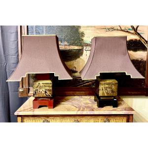 Large Pair Of Lacquer Lamps. 