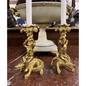 Pair Of Candlesticks With Komodo Dragons. 