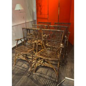 Set Of Six Rattan Armchairs