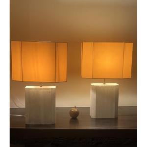 Pair Of Travertine Lamps 
