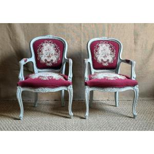 Pair Of Louis XV Style Upholstered Cabriolets