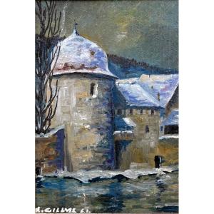 Xavier Guillmé (1881-1978) The Witches' Tower | Alsace, Thann, Snow, Night