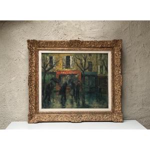 Oil On Isorel, Pierre Campain, “under The Rain” 