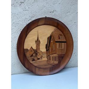 Greyenbuhl Charles, Marquetry Painting, Alsatian Village