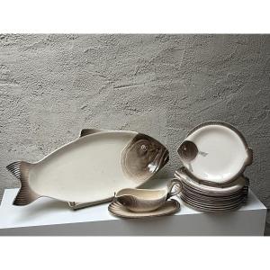 Longwy Earthenware Fish Service, Copenhagen Model