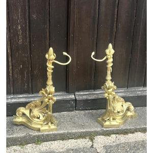 Pair Of Louis XV Style Andiron Andogs, 19th Century