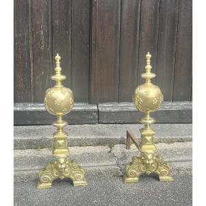 Pair Of Bronze Andiron "marmousets" In The Louis XIV Style, 19th Century