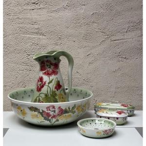 Sarreguemines Faience Toilet Set, Art Nouveau 