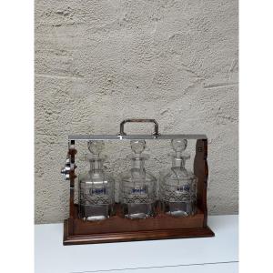 Mahogany And Molded Crystal Whisky Cellar, England, Circa 1930