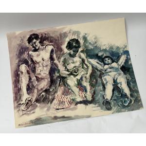 Watercolor, Germaine Nordmann, "summer At The Beach"